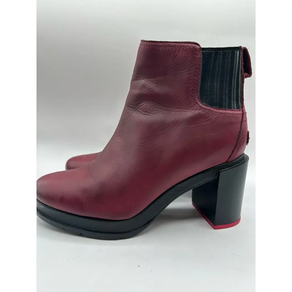 Sorel Rich Wine Margo Chelsea Block Heeled  Platform Boots Leather Women's Sz 9 - Picture 11 of 12